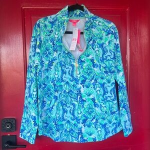 Lily Pulitzer Women's Medium Jacket Pull Over Quarter Zip Blue Ocean Sea Beach